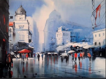 Acrylic on Canvas painting titled The Romance of the Rains