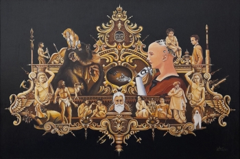 Acrylic on Canvas Panel painting titled Evolution(From Apes to Cyborgs)