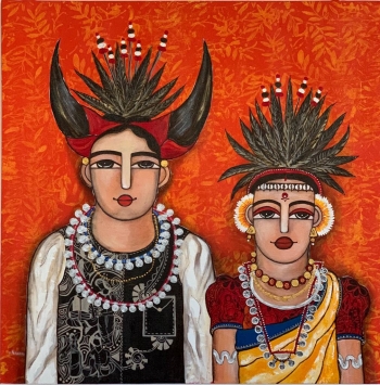 Acrylic on canvas painting titled Chhattishgari flok Dancer