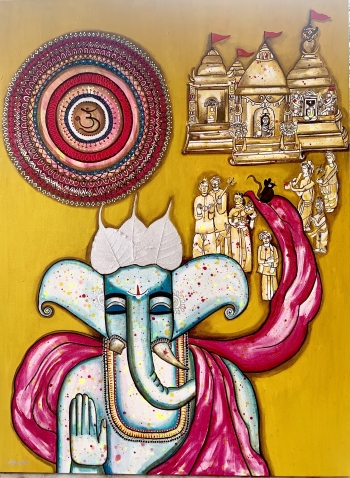 mix medium on canvas painting titled Ganesha with Mndala
