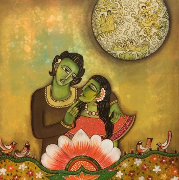 Acrylic on canvas painting titled Morning glory in garden