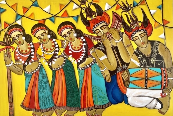 Acrylic on canvas painting titled Chattisgarhi Traditional foik Dances