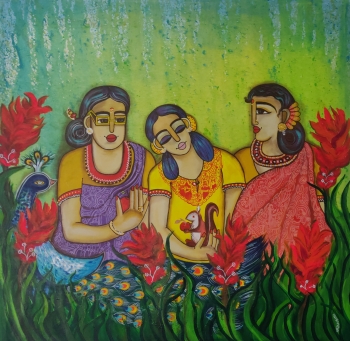 Acrylic on canvas painting titled Three Generation together