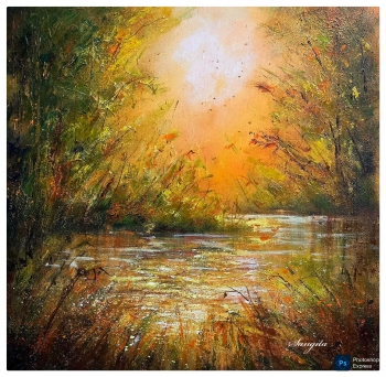 Acrylic on Canvas painting titled Golden reflections 