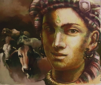 Mixed Media on canvas painting titled Lord of the Cows III