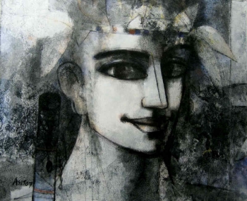 Acrylic on Canvas painting titled The Enigmatic Flute- Player