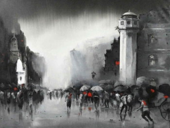 Acrylic on Canvas painting titled First Downpour of the Season