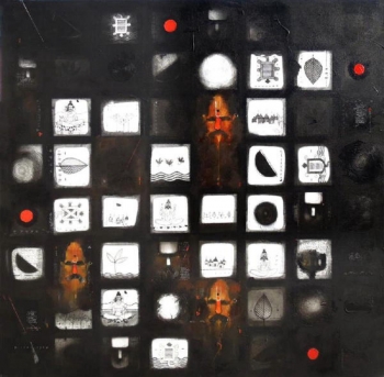 oil on canvas painting titled A Story in Black & White