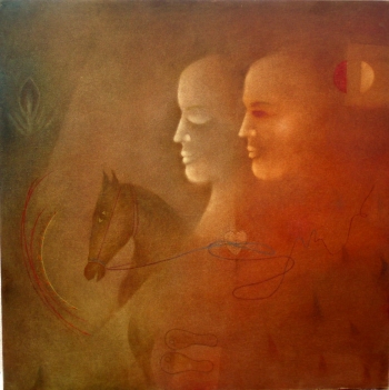 Oil on canvas painting titled The Night Riders