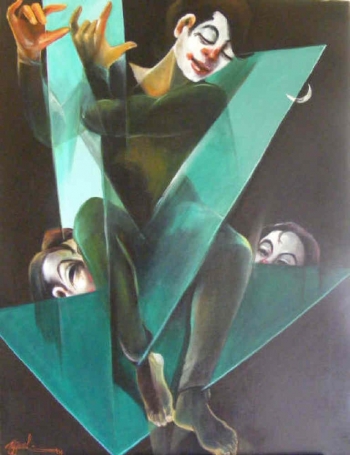 Oil & Acrylic on Canvas painting titled The Flute Player