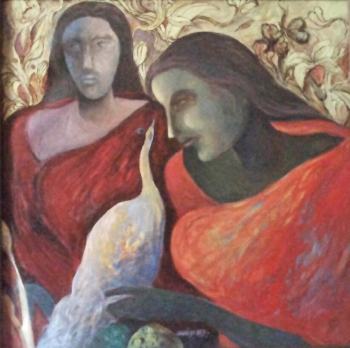 oil and acrylic on canvas painting titled  Messenger Bird