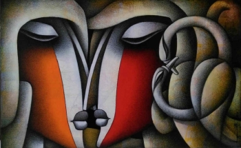 Mixed media on canvas painting titled A Sweet Bonding