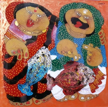 Oil on Acrylic sheet painting titled The Sweetness of Love