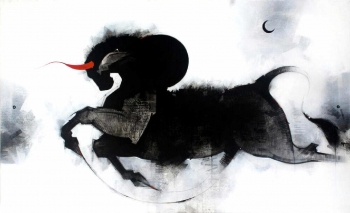 Charcoal & Acrylic on canvas painting titled Forging Ahead