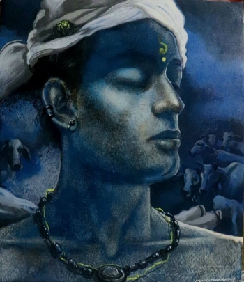 Mixed Media on canvas painting titled Lord of the Cows II