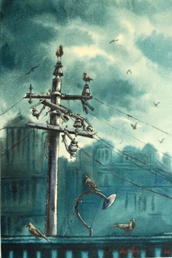 Watercolour on Paper painting titled Cloudy Skies