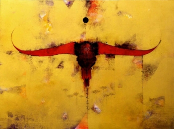 Charcoal & Acrylic on canvas painting titled The Bull Head