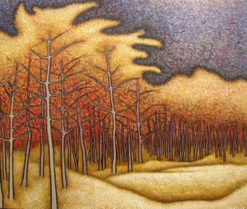 Acrylic on canvas painting titled Golden Splendour at Night