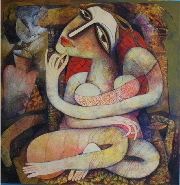 Tempera on canvas board painting titled Elegance
