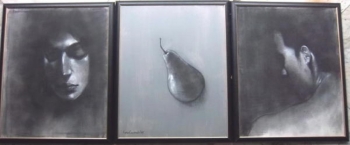 Charcoal & Acrylic on canvas painting titled The fruit of love