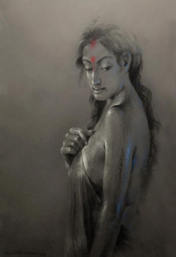 Soft Pastel on Paper painting titled After the Bath I