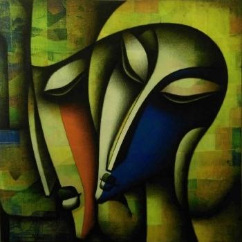 Mixed media on canvas painting titled The Synergy of Our Love