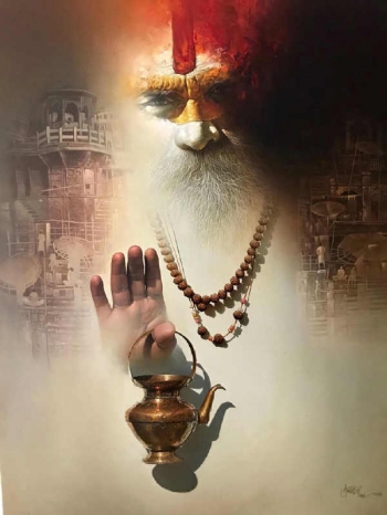 Oil & Acrylic on Canvas painting titled Blessings from Benares