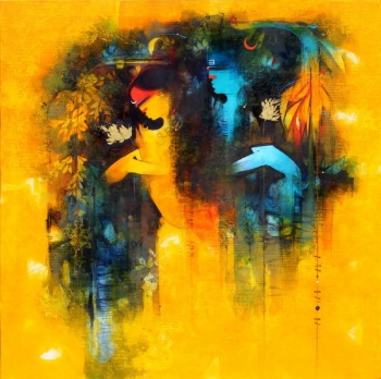 Charcoal & Acrylic on canvas painting titled A Couple Divine