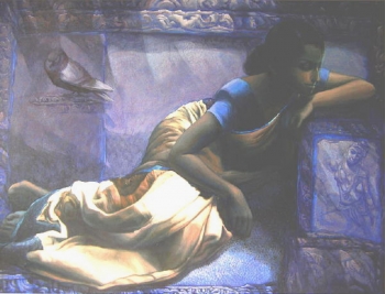  Oil, Charcoal & Acrylic on canvas painting titled Languid Pastimes II