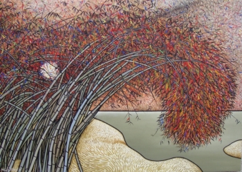 Acrylic on canvas painting titled Moonlight through the Bamboo Grove