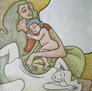 Acrylic on Canvas painting titled A Mother's Love