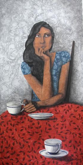 Tempera on Canvas painting titled Thinking of Him