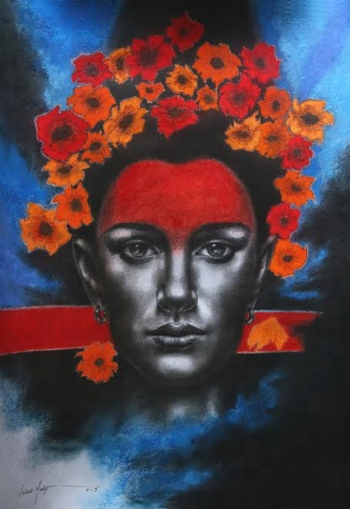 Colored Charcoal on mountboard painting titled The Princess