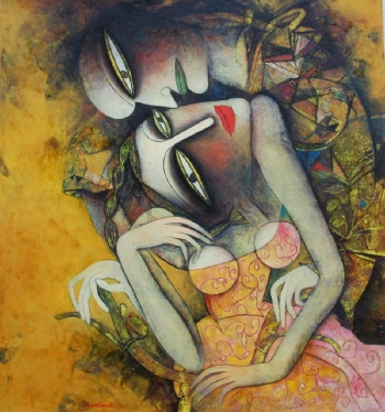 Tempera on canvas board painting titled The Fire of Love