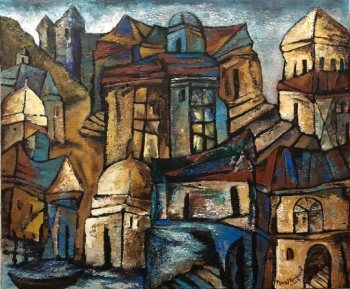 Acrylic on Canvas painting titled The Silent City II