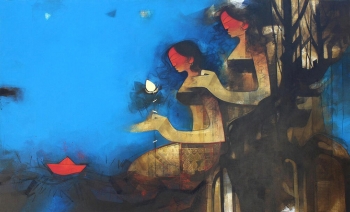 Charcoal & Acrylic on canvas painting titled Celebrations with Light