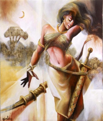 Oil & Acrylic on Canvas painting titled Chitrangada's Grace