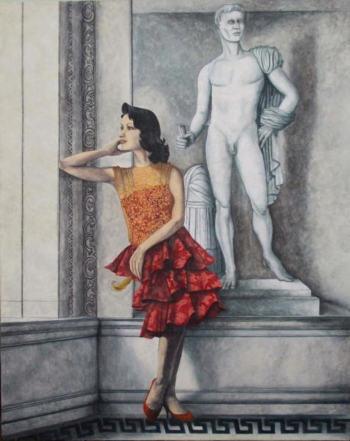 tempera on canvas painting titled Waiting for him