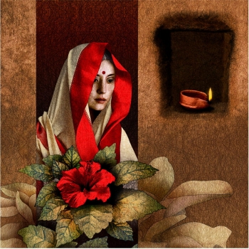 Mixed media on canvas painting titled The evening lamp