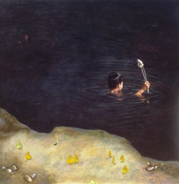 Acrylic on Canvas painting titled The Lotus Hunters