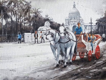 Acrylic on Canvas painting titled Charming Kolkata IV