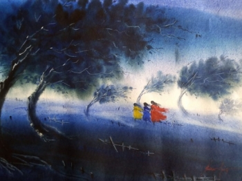 Watercolour on paper painting titled A Windy Day