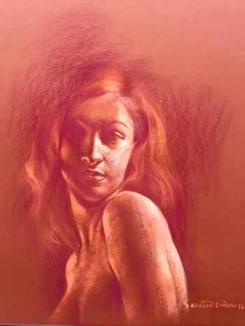 Soft Pastel on Paper painting titled Her Smouldering Beauty III