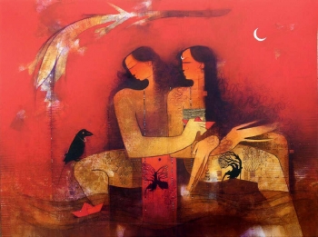 Charcoal & Acrylic on canvas painting titled A Couple in Love