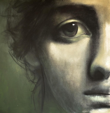 Charcoal & Acrylic on canvas painting titled Innocence