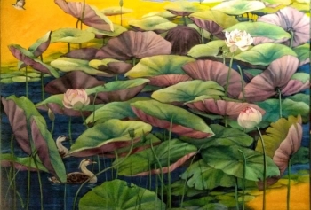 Acrylic on Canvas painting titled Losing Myself in the Lap of Nature