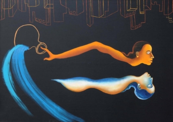 Arcylic on canvas painting titled Sohni Mahiwal