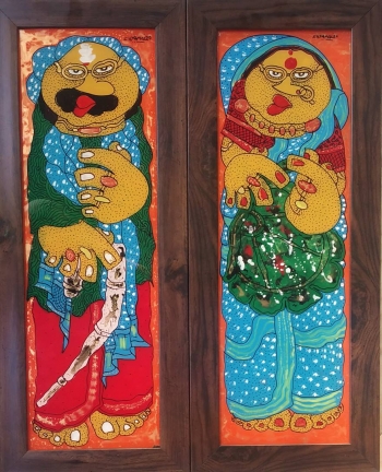 Oil on Acrylic sheet painting titled A Vibrant Couple III