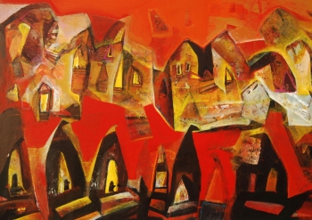 Acrylic on Canvas painting titled The Aura of Varansi III