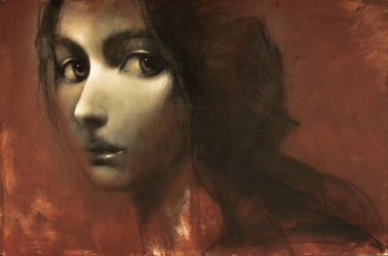 Charcoal & Acrylic on canvas painting titled The girl II